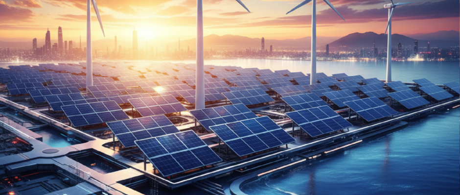 Imagem ilustrativa sobre Plataformas Híbridas: A União da Energia Solar e Eólica